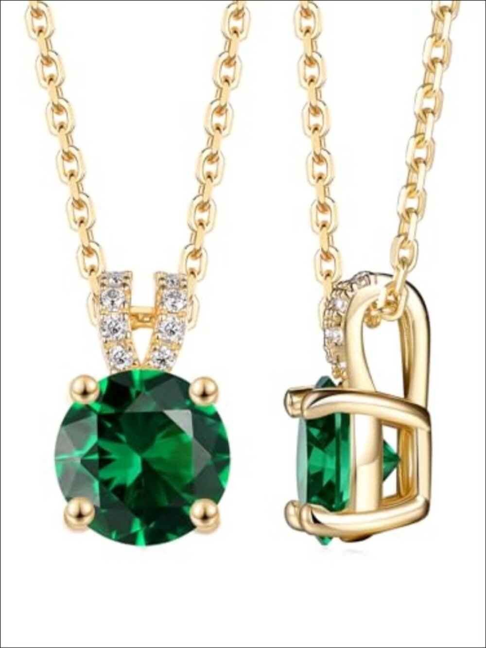 Emerald Pendant Necklace 925 Sterling Silver Yellow Gold Plated Round